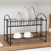 Сушилка для посуды с поддоном 2-х ярусная, разборная, 39,5&times;24&times;29,5 см, цвет черный