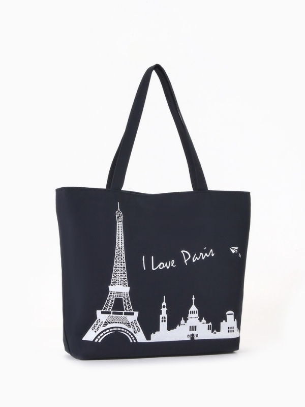 Шопер PARIS, 42*9*32, отдел на молнии, подклад, черный/белый