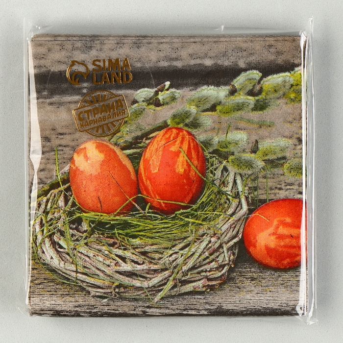 Салфетки бумажные &laquo;Пасхальные яйца&raquo; в гнёздышке, 25х25 см, набор 20 шт.