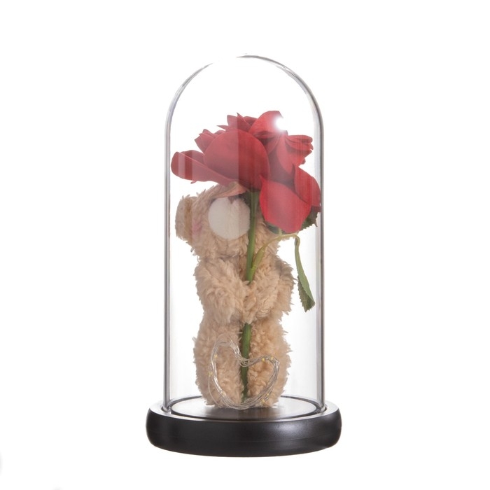 Ночник колба &laquo;Мишка с розой&raquo; LED 3хААА 10,5х10,5х22см