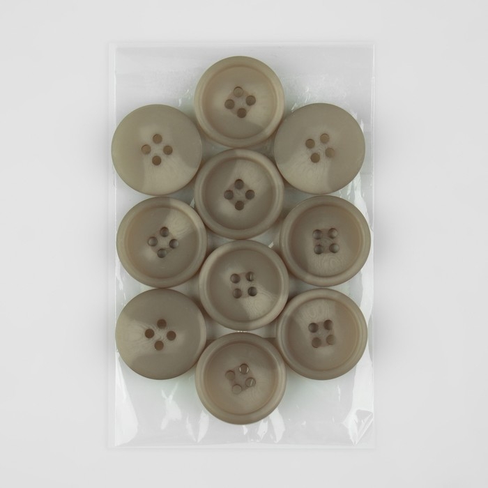 Набор пуговиц, 4 прокола, d = 22 мм, 10 шт, цвет серо-коричневый