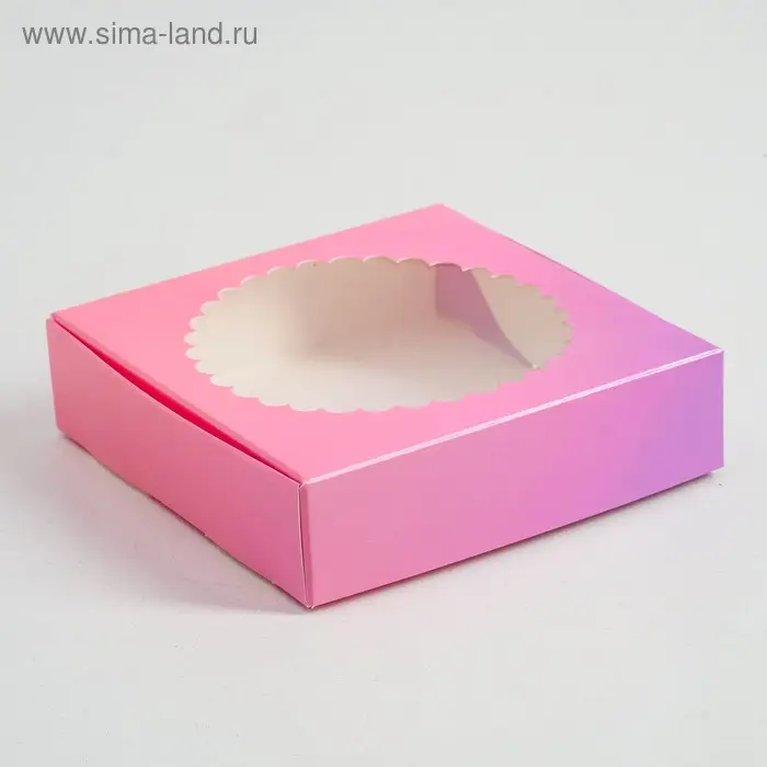Подарочная коробка сборная с окном, розово - сиреневая, 11.5&times;11.5&times;3 см