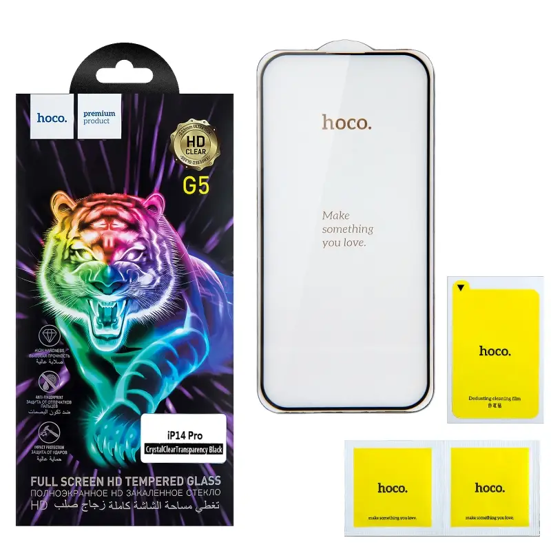 Защитное стекло iPh 14 Pro Full Screen G5 black HOCO тонкая рамка