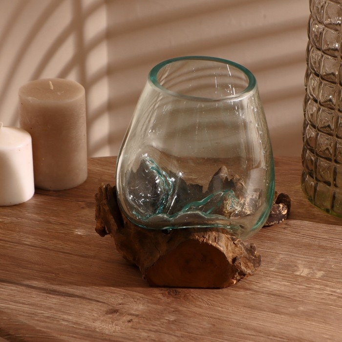 Вазон стекло на коряге "Индивидуальность" 15х15х15 см