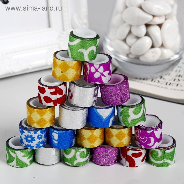 Клейкая лента пластик в банке "Блеск" (набор 40 шт) цвета МИКС 1,2 смх1 м 7,5х8,5х8,5 см