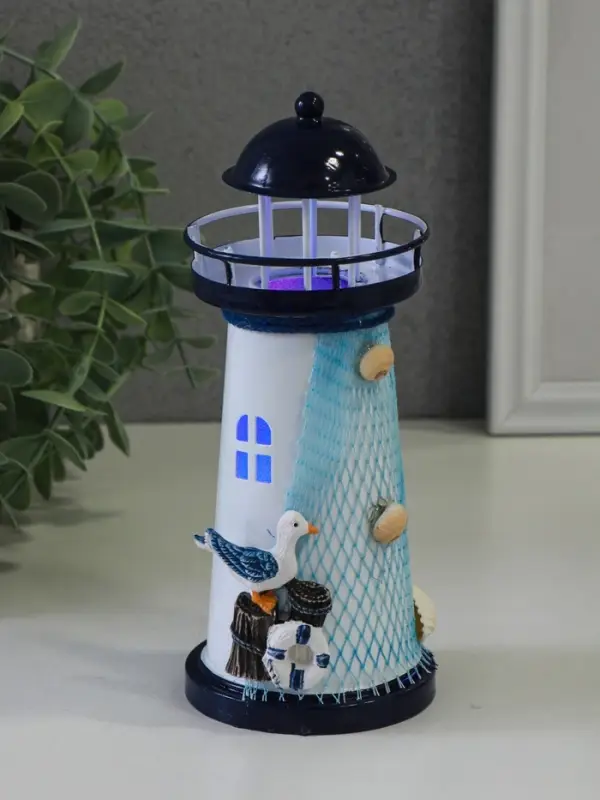Сувенир настольный "Маяк с птицей" сетка, синий, 3хLR1130, RGB, LED 7,5х7,5х18 см