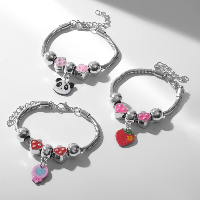 Браслет детский &laquo;Выбражулька&raquo; сердечки, подвеска МИКС, цветной в серебре