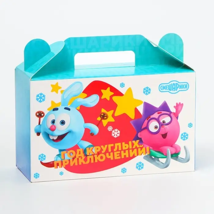 Подарочная коробка Новогодняя Подарочек малый &laquo;Смешарики&raquo; лицензия 17.5&times;7&times;10.5 см (+3.5 см).