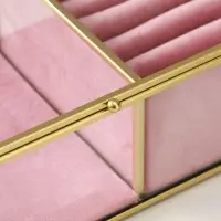 Шкатулка стекло с металлическим каркасом "Розовая" 2 отделения 22х14,5х7,5