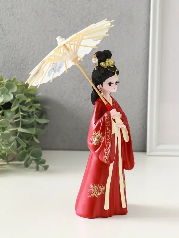 Сувенир полистоун "Девочка в кимоно с зонтиком" красный 12х13,8х25 см