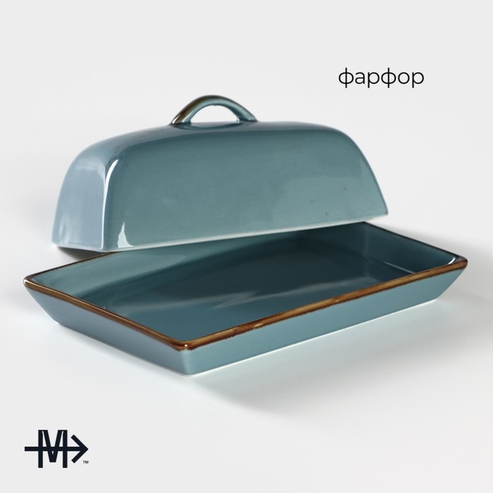 Маслёнка фарфоровая Magistro &laquo;Церера&raquo;, 18&times;12 см, цвет голубой