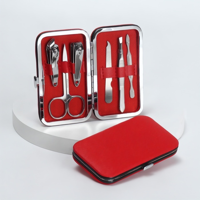 Набор маникюрный &laquo;Нежность&raquo;, 6 предметов, в футляре, цвет красный