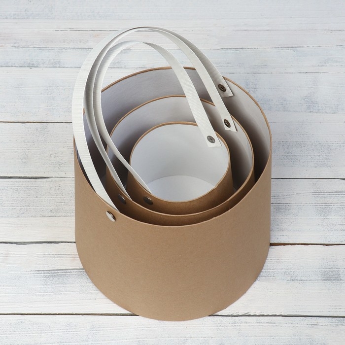 Набор коробок 3 в 1 Обратный конус крафт без крышек с ручкой 11-14 х 14-16 х 18-21