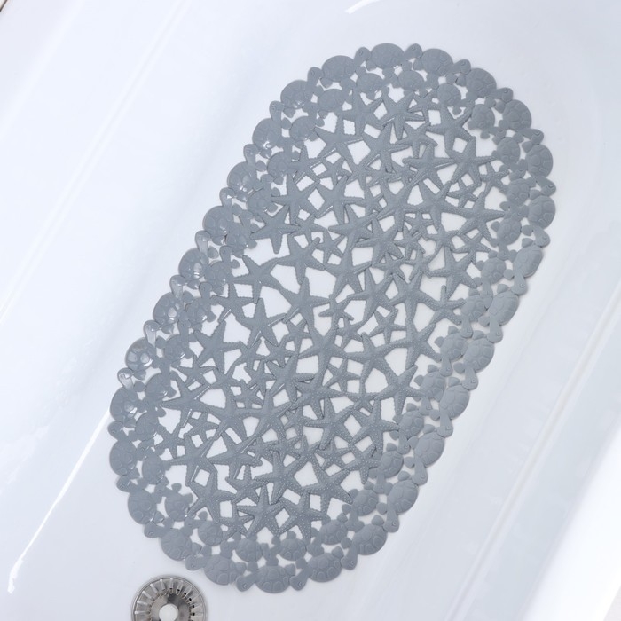 Коврик противоскользящий в ванну на присосках Доляна &laquo;Прибрежье&raquo;, 38&times;66 см, цвет серый