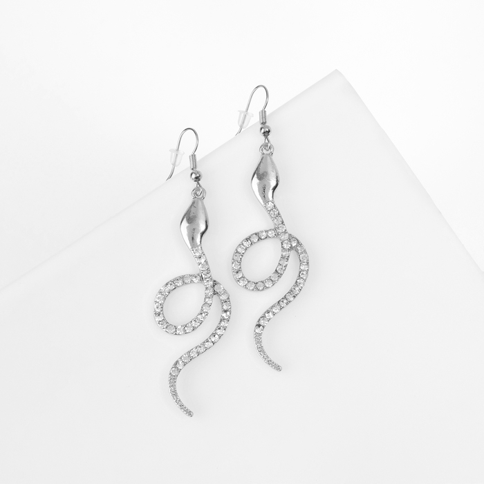 Новый год! Символ года 2025! Серьги висячие со стразами &laquo;Змея&raquo; извивающаяся, цвет серебро