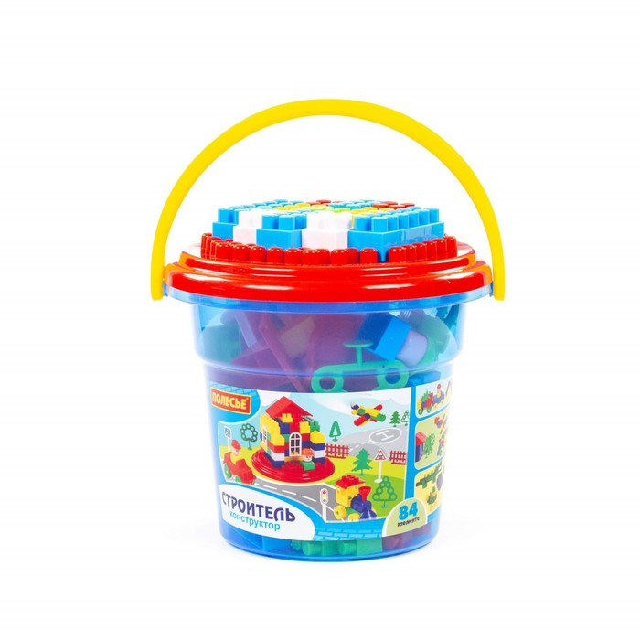 Конструктор &laquo;Строитель&raquo; 84 эл в ведре с крышкой