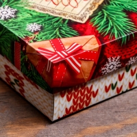 Новый год. Коробка подарочная новогодняя складная, крышка-дно без окна, "Вязанка", 21 х 15 х 5,7 см