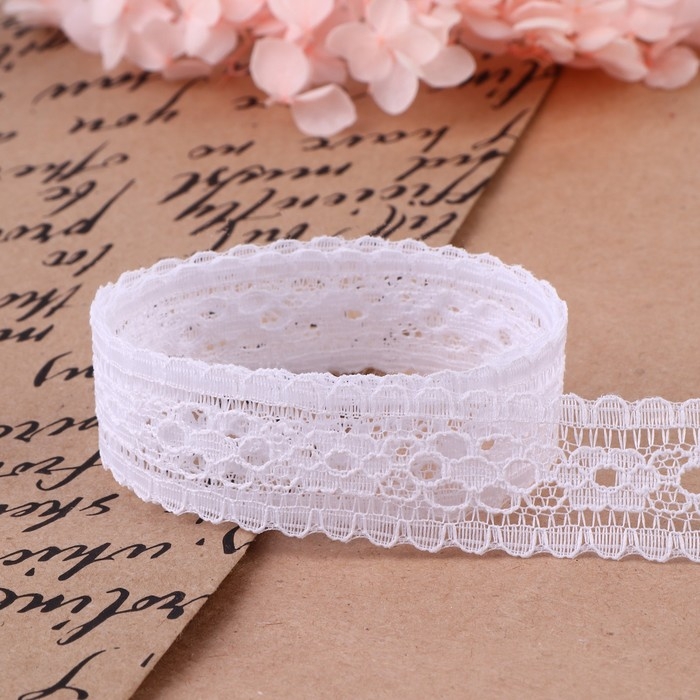 Кружево капроновое, 22 мм &times; 10 &plusmn; 1 м, цвет белый