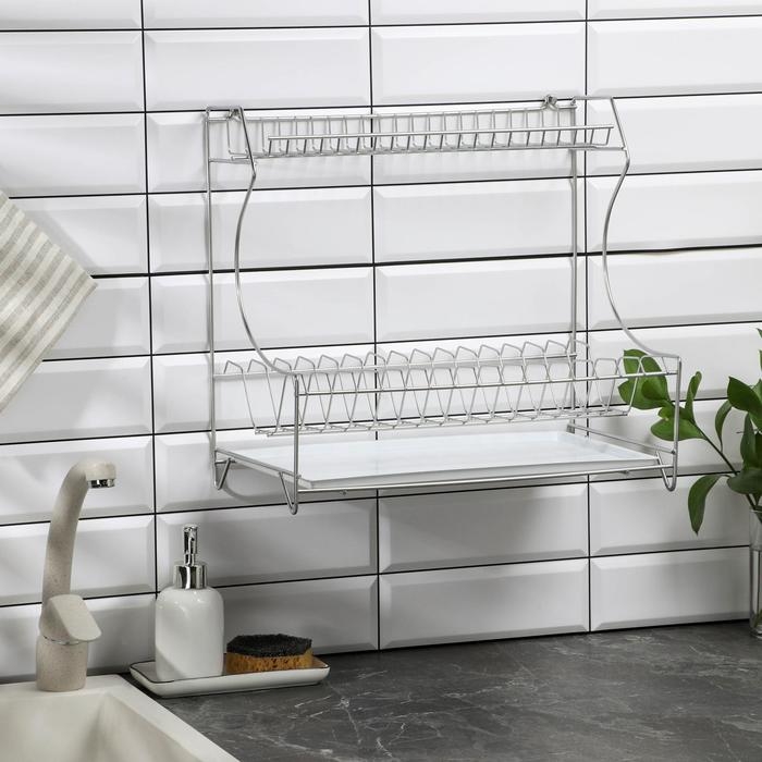 Сушилка для посуды с поддоном 2-х ярусная, настольно-настенная, 39,5&times;25&times;38 см, цвет хром