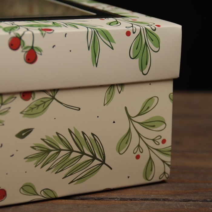 Новый год. Коробка подарочная новогодняя складная, крышка-дно , с окном Новый год. Коробка подарочная новогодняя складная, крышка-дно , с окном "Гроздья рябины" 30 х 20 х 9 см