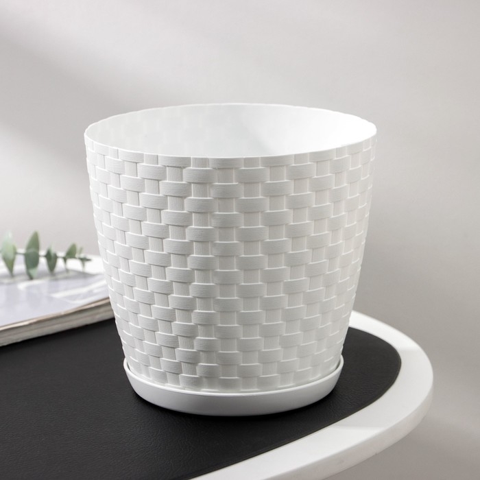 Горшок для цветов с поддоном &laquo;Ротанг&raquo;, 2 л, цвет белый