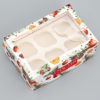 Коробка складная на 6 капкейков с окном &laquo;Счастья в новом году&raquo;, 25 х 17 х 10 см, Новый год