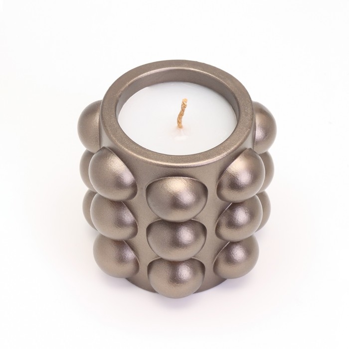 Свеча в подсвечнике из гипса с шарообразными гранями, 10х10см, серо-коричневый