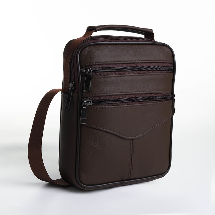 Сумка мужская на молниях, длинный ремень, цвет коричневый Сумка мужская на молниях, длинный ремень, цвет коричневый