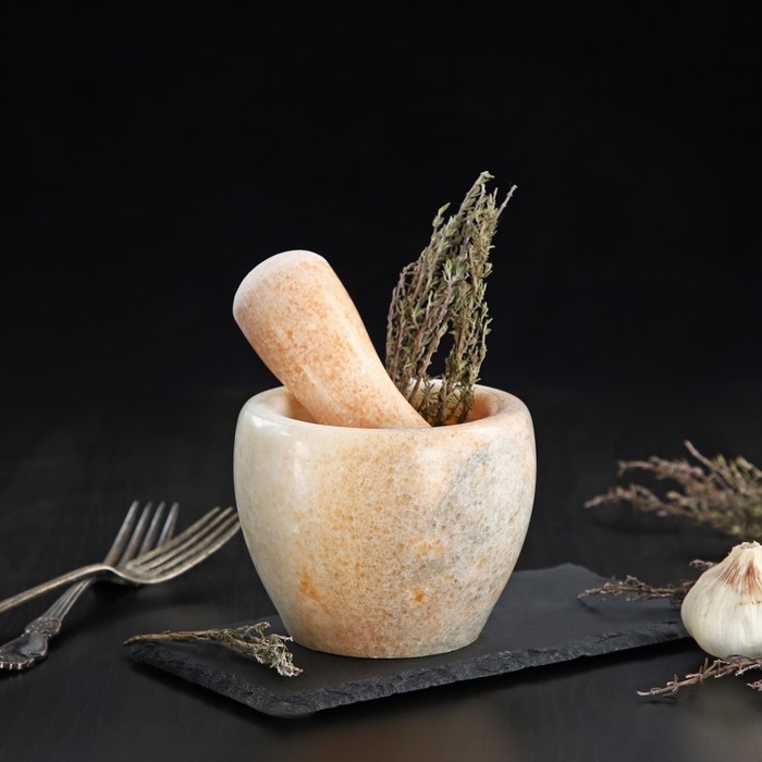 Ступка с пестиком из камня Доляна &laquo;Мрамор&raquo;, 10&times;8 см, цвет бежевый