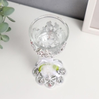 Подсвечник стекло, пластик на 1 свечу "Сердцебиение" бокал на ножке серебро 14,5х6х6 см