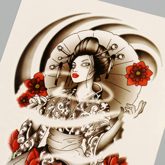 Татуировка на тело цветная "Женщина Сакура" 26,1х14,6 см