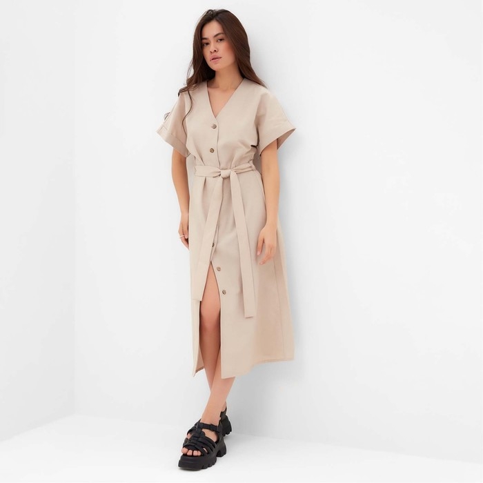 Платье женское на пуговицах MIST Summer time, бежевый, р.44 Платье женское на пуговицах MIST Summer time, бежевый, р.44