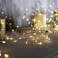 Гирлянда &laquo;Мишура&raquo; 2 м роса с насадками &laquo;Перламутр&raquo;, IP20, серебристая нить, 200 LED, батарейки ААх3 (нет в комплекте), свечение тёплое белое