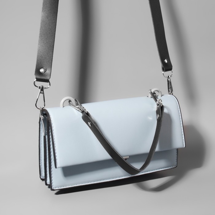 Ручка для сумки из натуральной кожи, с карабинами, 30 &plusmn; 2 см &times; 2,5 см, цвет чёрный/серебряный