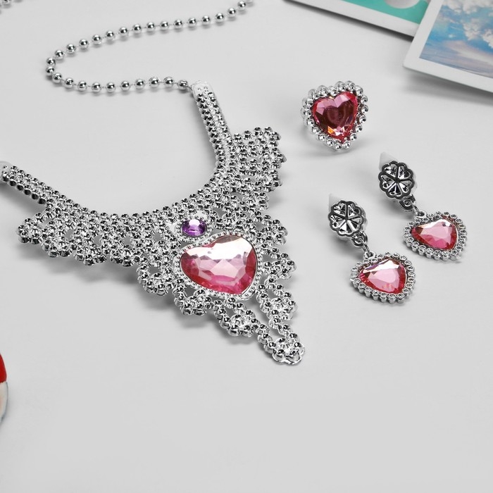 Набор детский &laquo;Выбражулька&raquo; 3 предмета: клипсы, колье, кольцо, сердце, цвет розовый