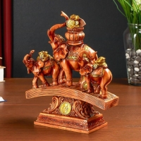 Сувенир полистоун "Три денежных слона на купюре с монетами" под дерево 24,5х19,5х7,8 см