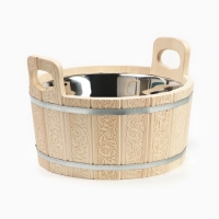 Шайка-таз из липы, 9 л, двуручная,нержавеющая вставка, "Русский узор" Шайка-таз из липы, 9 л, двуручная,нержавеющая вставка, "Русский узор"