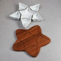 Менажница &laquo;Звезды&raquo;, 5 шт: 200 мл, 1 шт: 500 мл, деревянное основание, фарфор, Иран