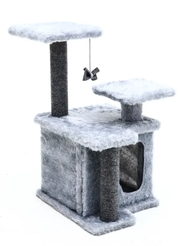 Домик для кошек с когтеточкой, квадратный, 3х-этажный, 33 &times; 42 &times; 63 см, ковролин, серая
