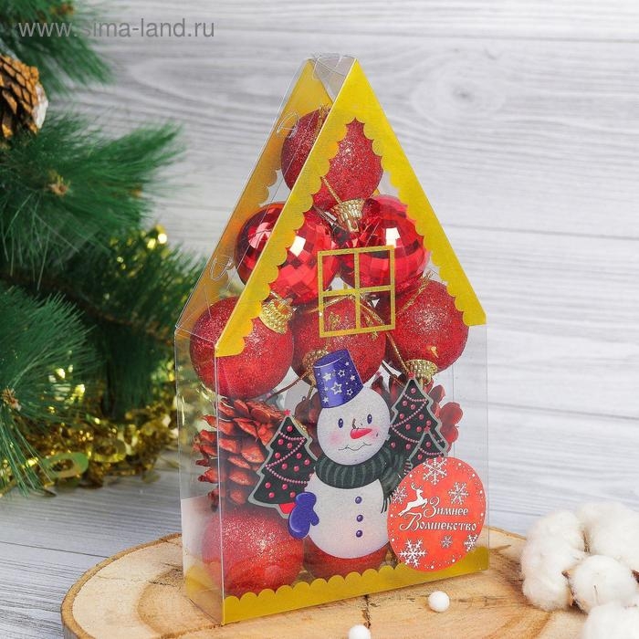 Набор украшений пластик 12 шт Набор украшений пластик 12 шт "Зимний лес" (9 шаров,3 шишки) красный