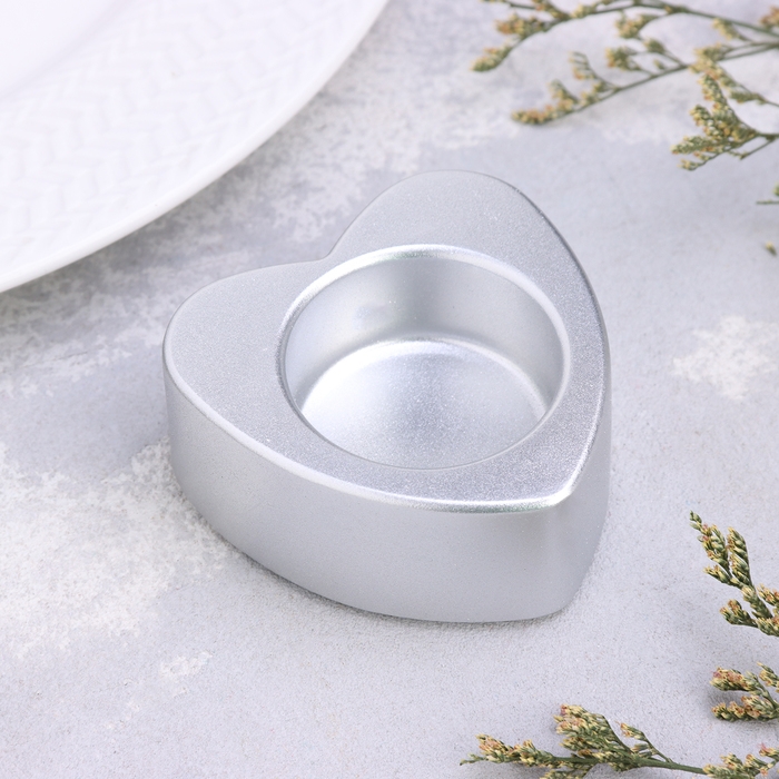 Подсвечник "Сердце малое. Мрамор" из гипса,7х3см,серебро