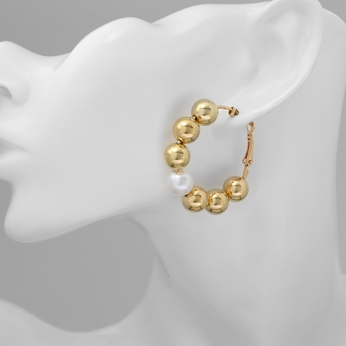 Серьги-кольца &laquo;Бусины&raquo; соединение, цвет белый в золоте