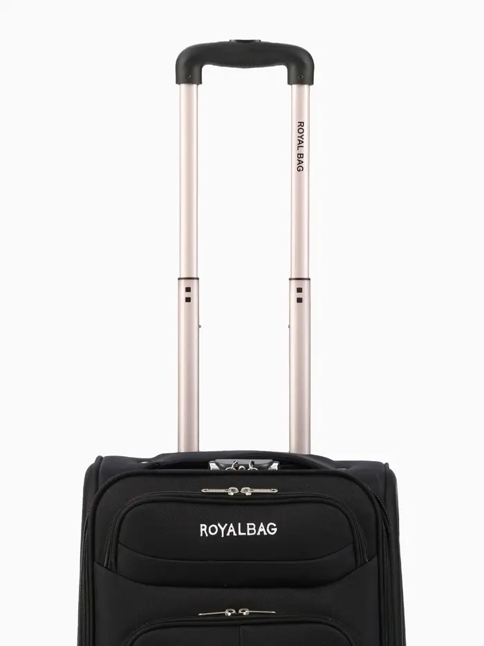 Чемодан 20", Текст, 37*23*55, отд на молнии, 2 нар/карм, увелич, код замок, 4 колеса, черный   10872