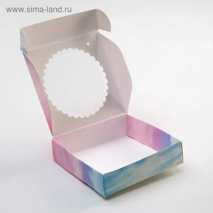 Подарочная коробка сборная с окном, небесный, 11.5&times;11.5&times;3 см