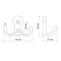 Крючок мебельный ТУНДРА TKd=007, двухрожковый, золото