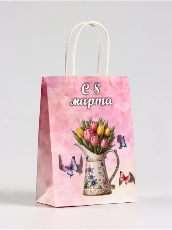 Пакет подарочный крафт, &laquo;С Женским Днём&raquo; 15&times;8&times;21 см