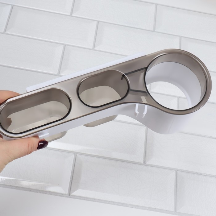 Органайзер для хранения, навесной, 3 секции, с клеевой основой, 28,7 &times; 10,5 &times; 8,5 см, цвет коричневый/белый