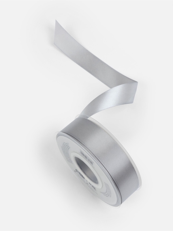 Лента атласная двухсторонняя №837 25мм*25&plusmn;1м серебряный TR