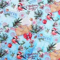 Бумага упаковочная &laquo;Снегирь на письме&raquo;, белый крафт, 80 г/м&sup2; , 50&times;70 см