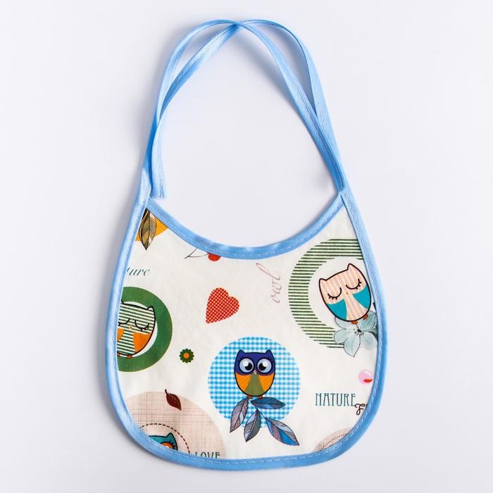 Нагрудник для кормления/слюнявчик непромокаемый из нетканого полотка с ПВХ покрытием, «Совы», цвет МИКС Нагрудник для кормления/слюнявчик непромокаемый из нетканого полотка с ПВХ покрытием, «Совы», цвет МИКС